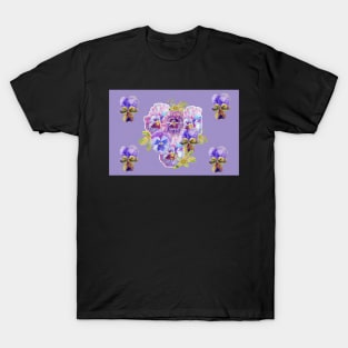 Shabby Chic Purple Viola Pansy floral Pattern T-Shirt